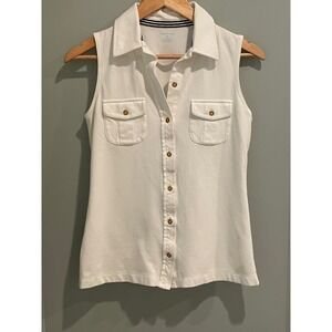 Lands' End‎ Womens Sleeveless Button Down Shirt Top Collared XS